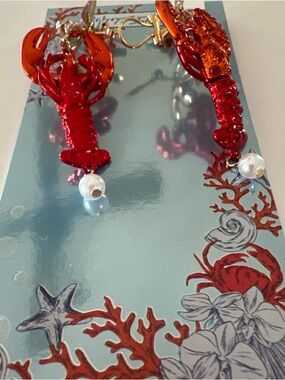 Betsey Johnson Red Lobster Pearl Drop Earrings